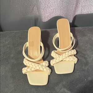 Braided Square-Toe Slide Sandals - Cream